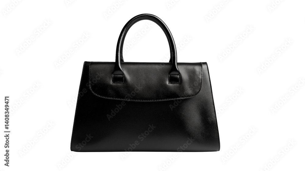 Sleek black leather bag, smooth texture, structured shape, with sturdy handles and minimalistic design isolated on white background or transparent png Sleek black leather bag, smooth texture, structured shape, with sturdy handles and minimalistic design isolated on white background or transparent png
