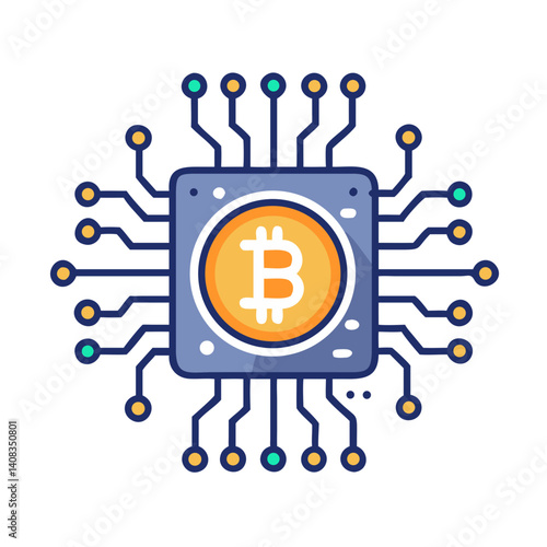 Bitcoin with Circuit Icon Representing Cryptocurrency and Blockchain Technology