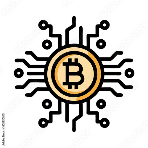 Bitcoin with Circuit Icon Representing Cryptocurrency and Blockchain Technology