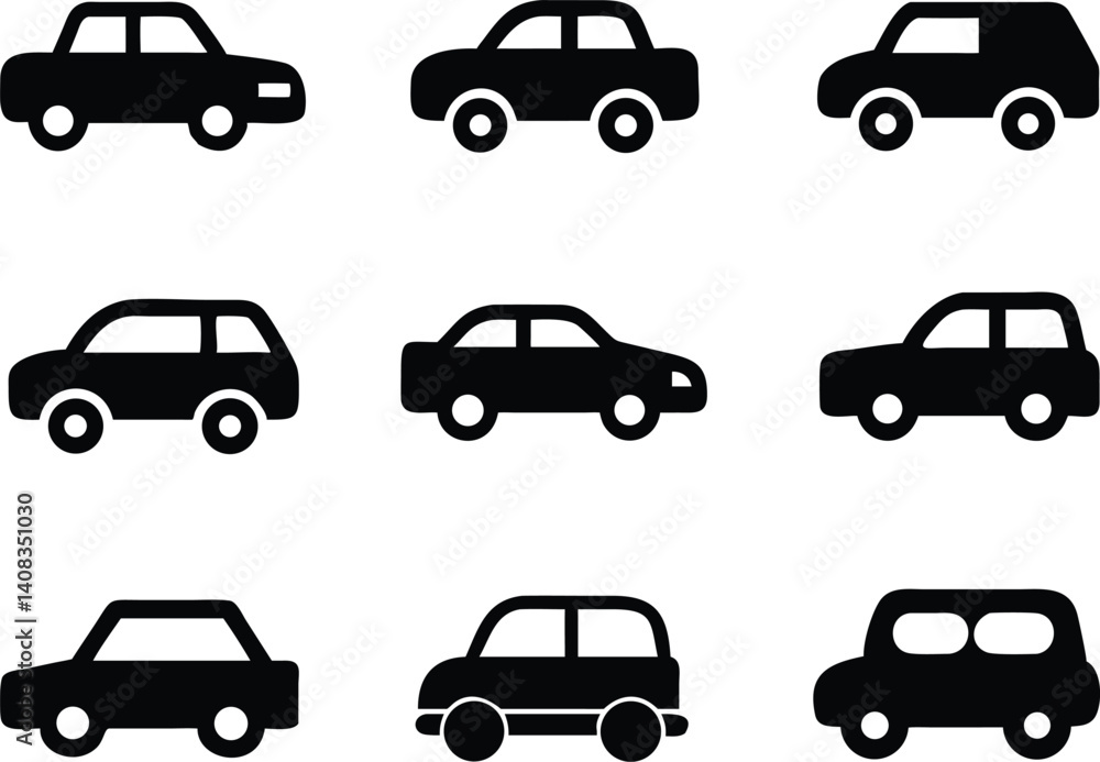 Collection of flat car icons in different styles Collection of flat car icons in different styles