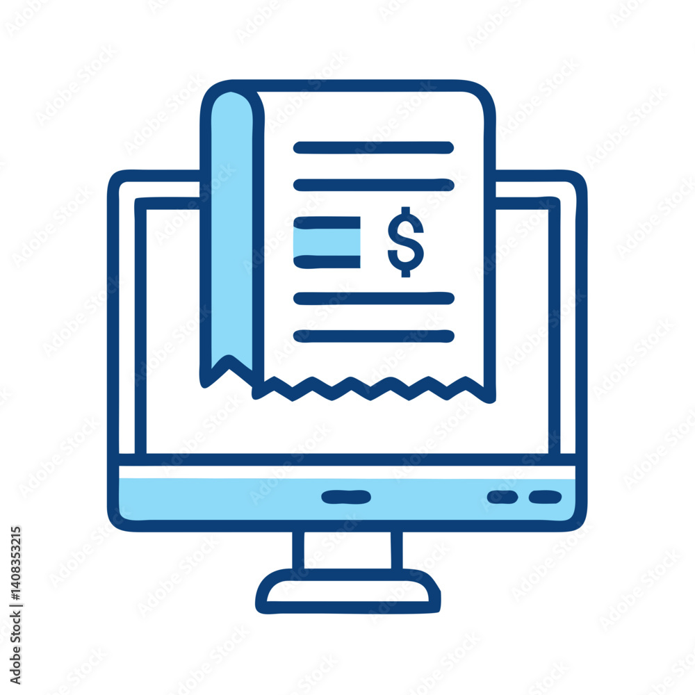 Computer with Receipt Icon Representing Online Billing and Digital Payment Record Computer with Receipt Icon Representing Online Billing and Digital Payment Record