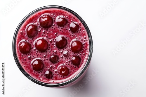 A glass filled with cherry smoothie isolated on white background