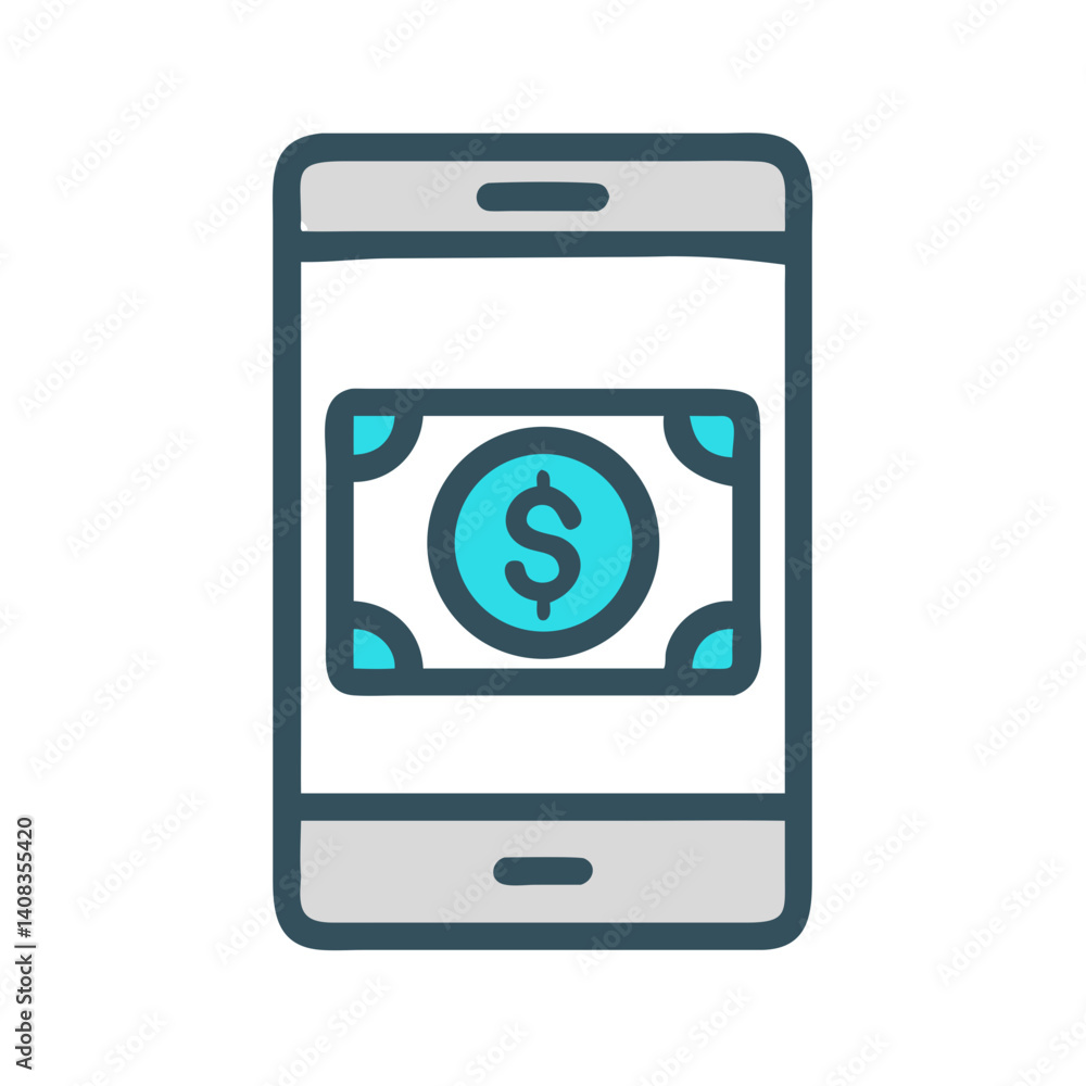 Digital Payment on Mobile Phone Icon Representing Mobile Wallet and Online Transaction Digital Payment on Mobile Phone Icon Representing Mobile Wallet and Online Transaction