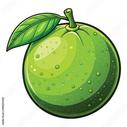 Vibrant Green Citrus Fruit with Leaf