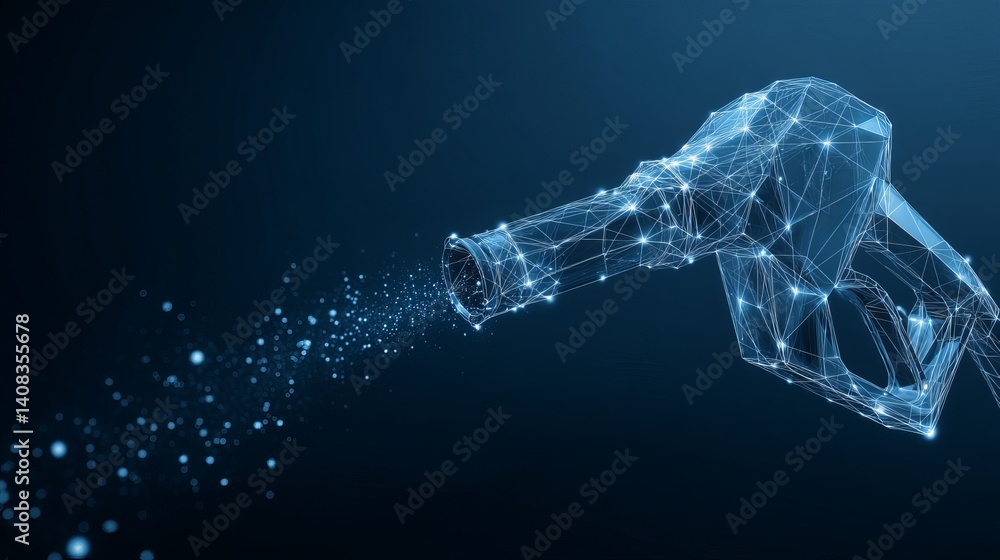 Lowpoly wireframe fuel nozzle with gas drop Isolated on dark blue background Futuristic vector illustration for oil industry Lowpoly wireframe fuel nozzle with gas drop Isolated on dark blue background Futuristic vector illustration for oil industry