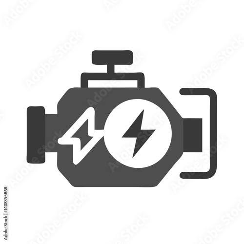 Engine with Lightning Symbol Icon Representing Electric Power and High-Performance Motor