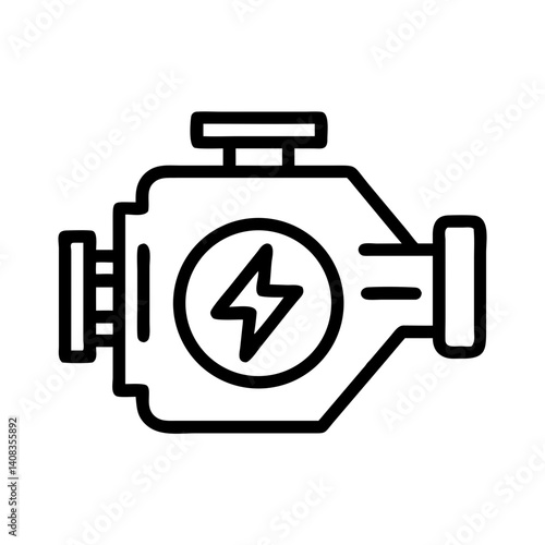 Engine with Lightning Symbol Icon Representing Electric Power and High-Performance Motor
