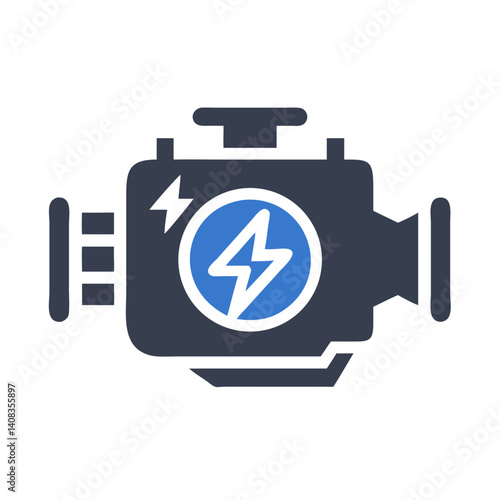 Engine with Lightning Symbol Icon Representing Electric Power and High-Performance Motor