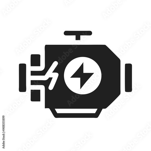 Engine with Lightning Symbol Icon Representing Electric Power and High-Performance Motor