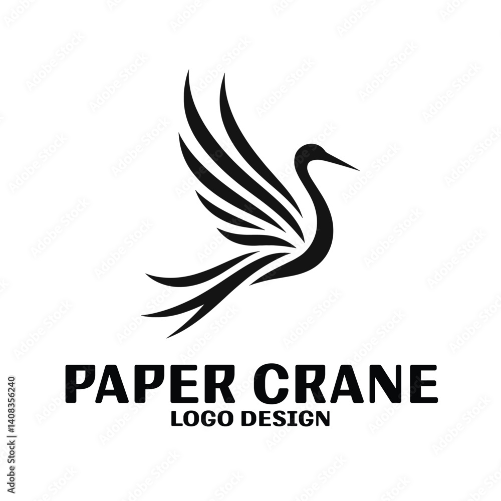 Obraz premium Paper Crane Vector Logo Design