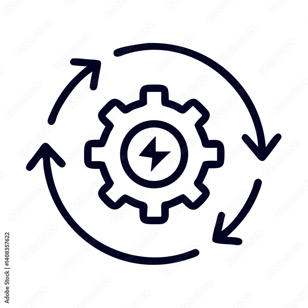 Gear with Bolt Icon Representing Power System and Mechanical Engineering Gear with Bolt Icon Representing Power System and Mechanical Engineering