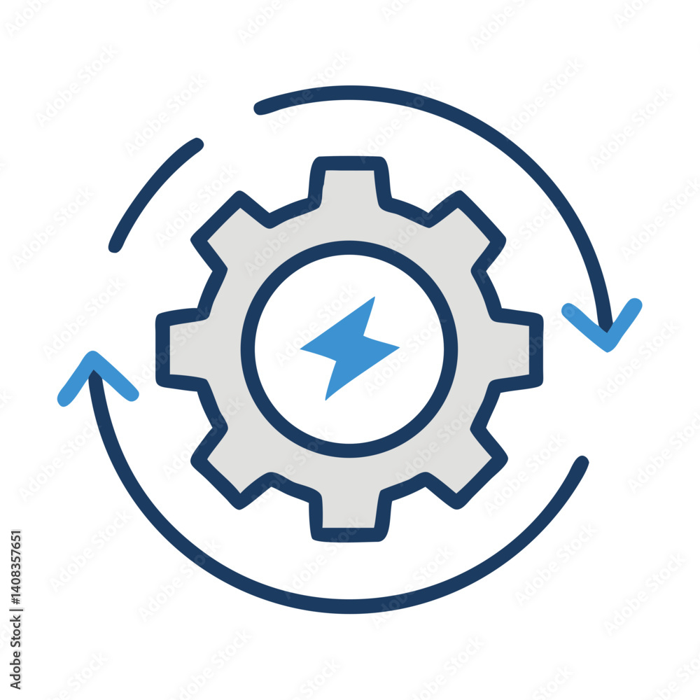 Gear with Bolt Icon Representing Power System and Mechanical Engineering Gear with Bolt Icon Representing Power System and Mechanical Engineering
