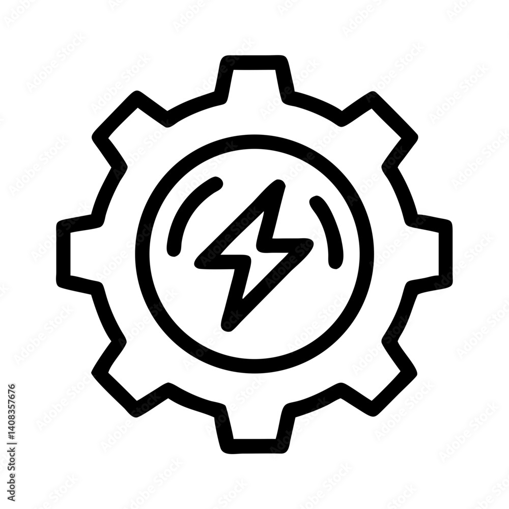 Gear with Bolt Icon Representing Power System and Mechanical Engineering Gear with Bolt Icon Representing Power System and Mechanical Engineering