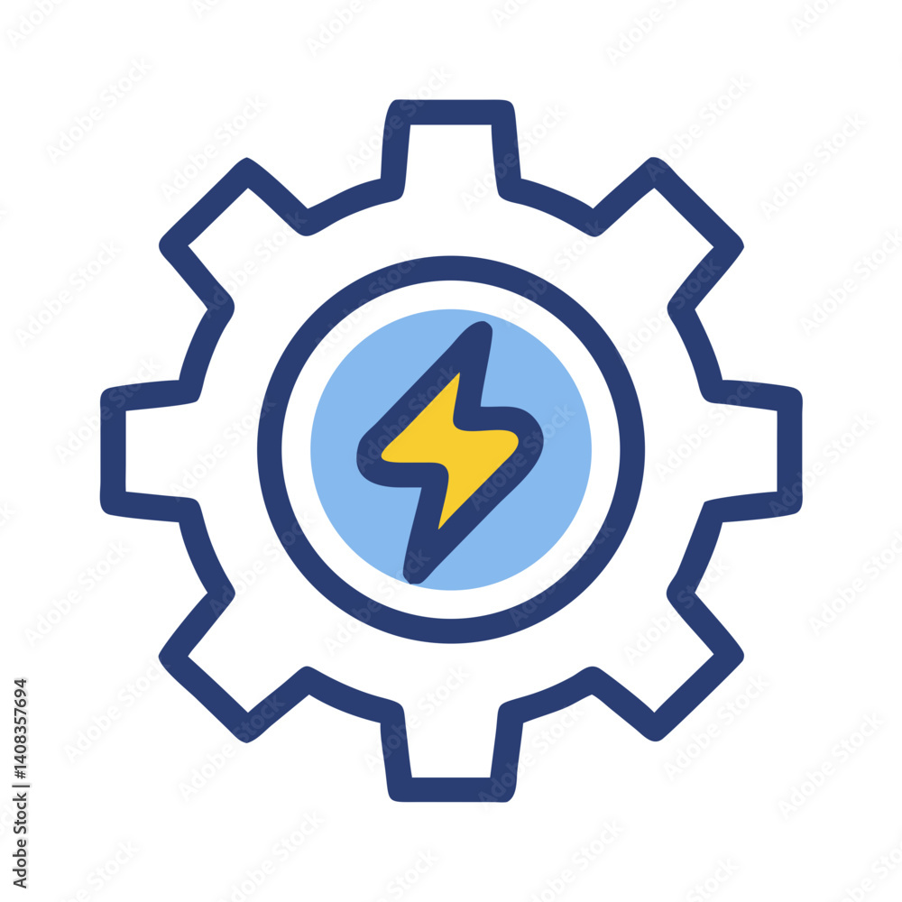 Gear with Bolt Icon Representing Power System and Mechanical Engineering Gear with Bolt Icon Representing Power System and Mechanical Engineering