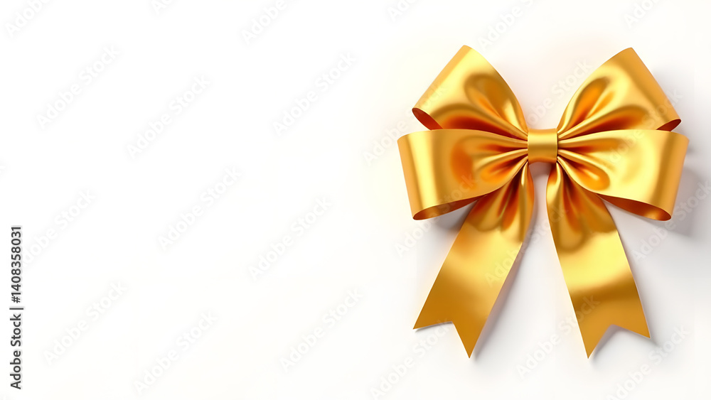 golden shiny bow isolated on white background, situated on right part of illustration with copy space for text, birthday, decoration, gift, event, promotional , greeting card or certificate concept golden shiny bow isolated on white background, situated on right part of illustration with copy space for text, birthday, decoration, gift, event, promotional , greeting card or certificate concept