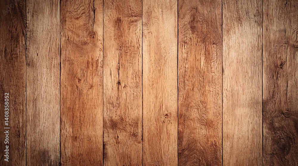 Fototapeta premium Rustic Wood Plank Texture Background: Warm Brown Wooden Surface with Grain Detail for Crafts and Designs.