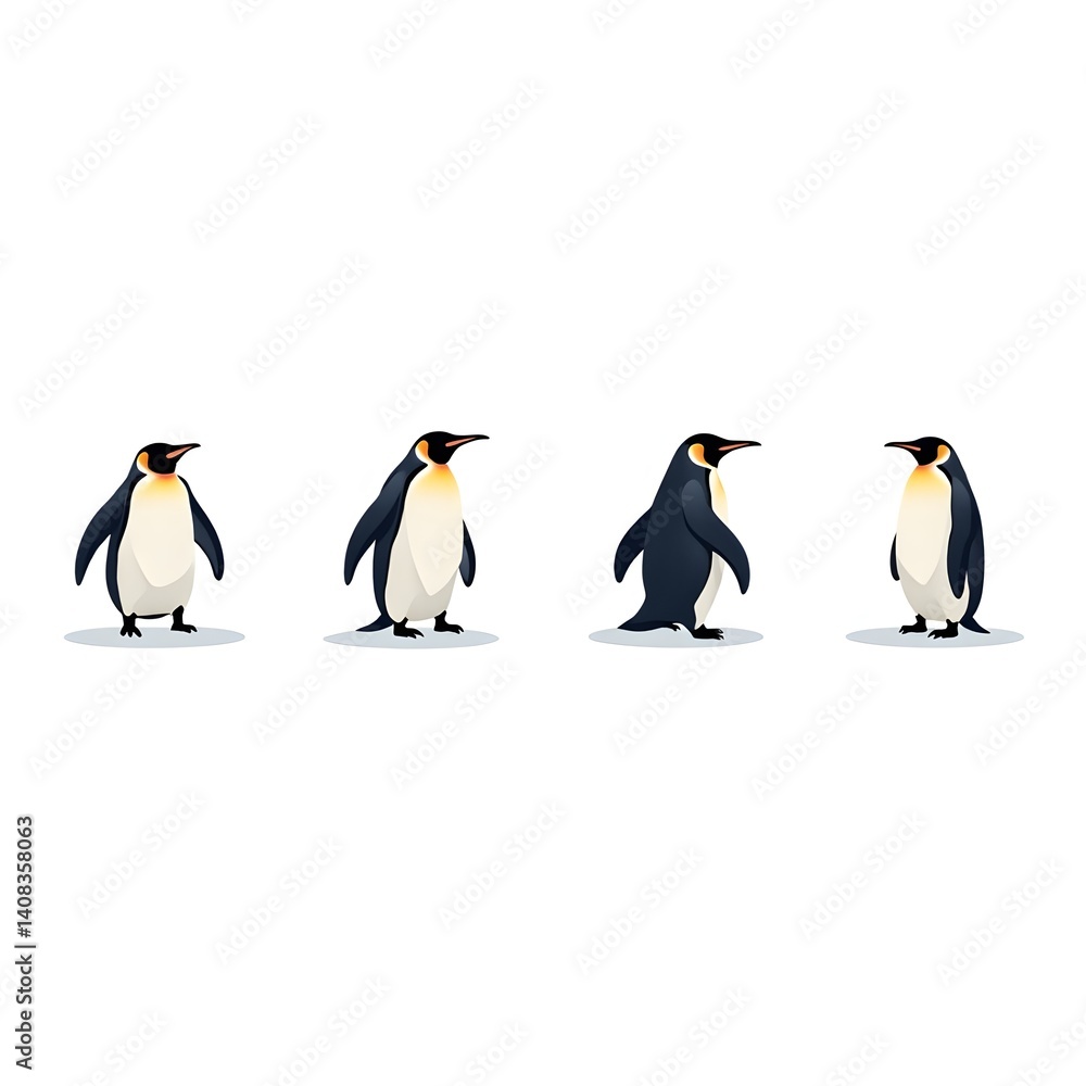 Fototapeta premium Set of Emperor Penguin Bird Icons Antartica Animal Polar Wildlife Winter Climate Change Zoo Nature Logo Vector Illustration
