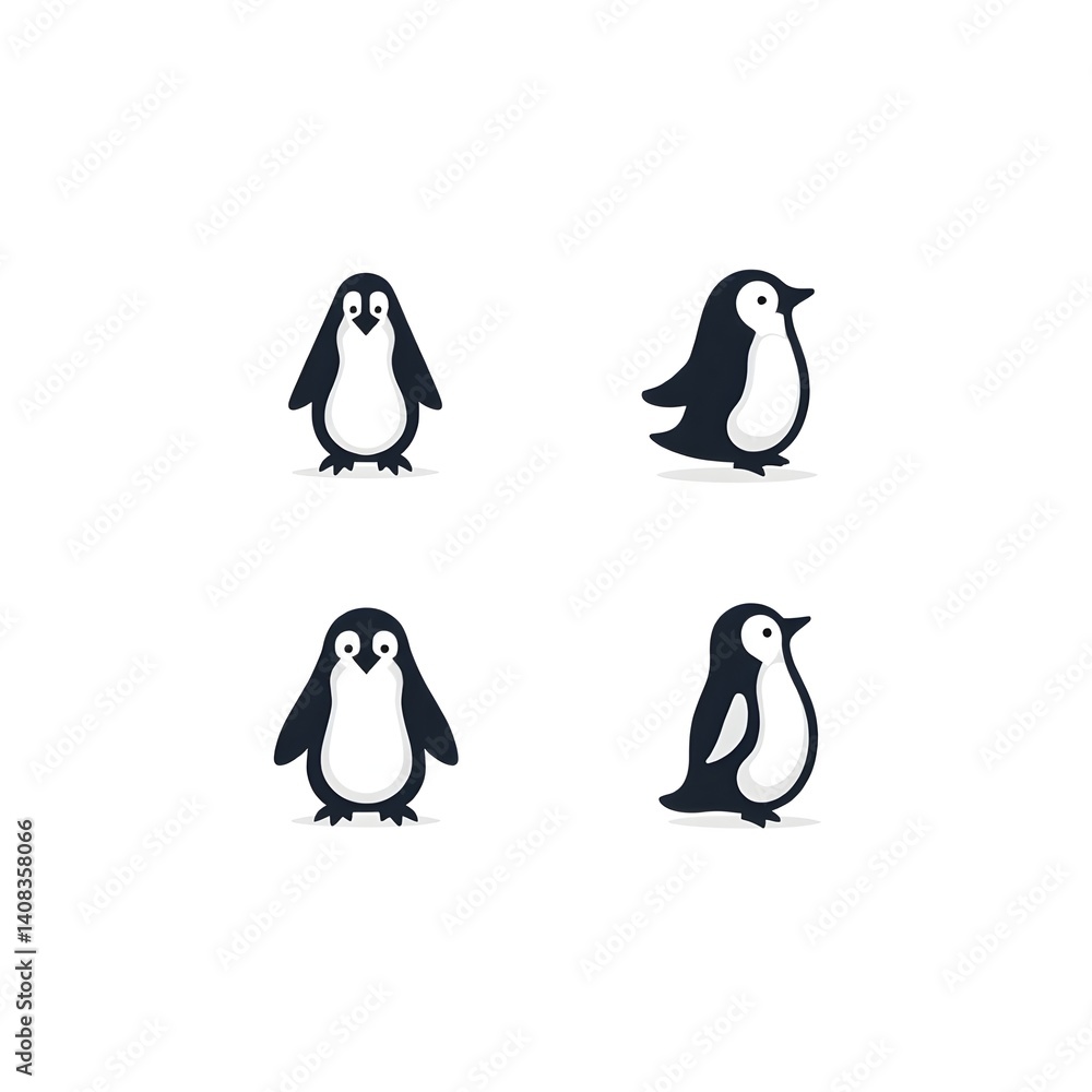 Obraz premium Set of Penguin Bird Icons Antartica Animal Polar Wildlife Cold Winter Climate Change Zoo Nature Logo Vector Illustration