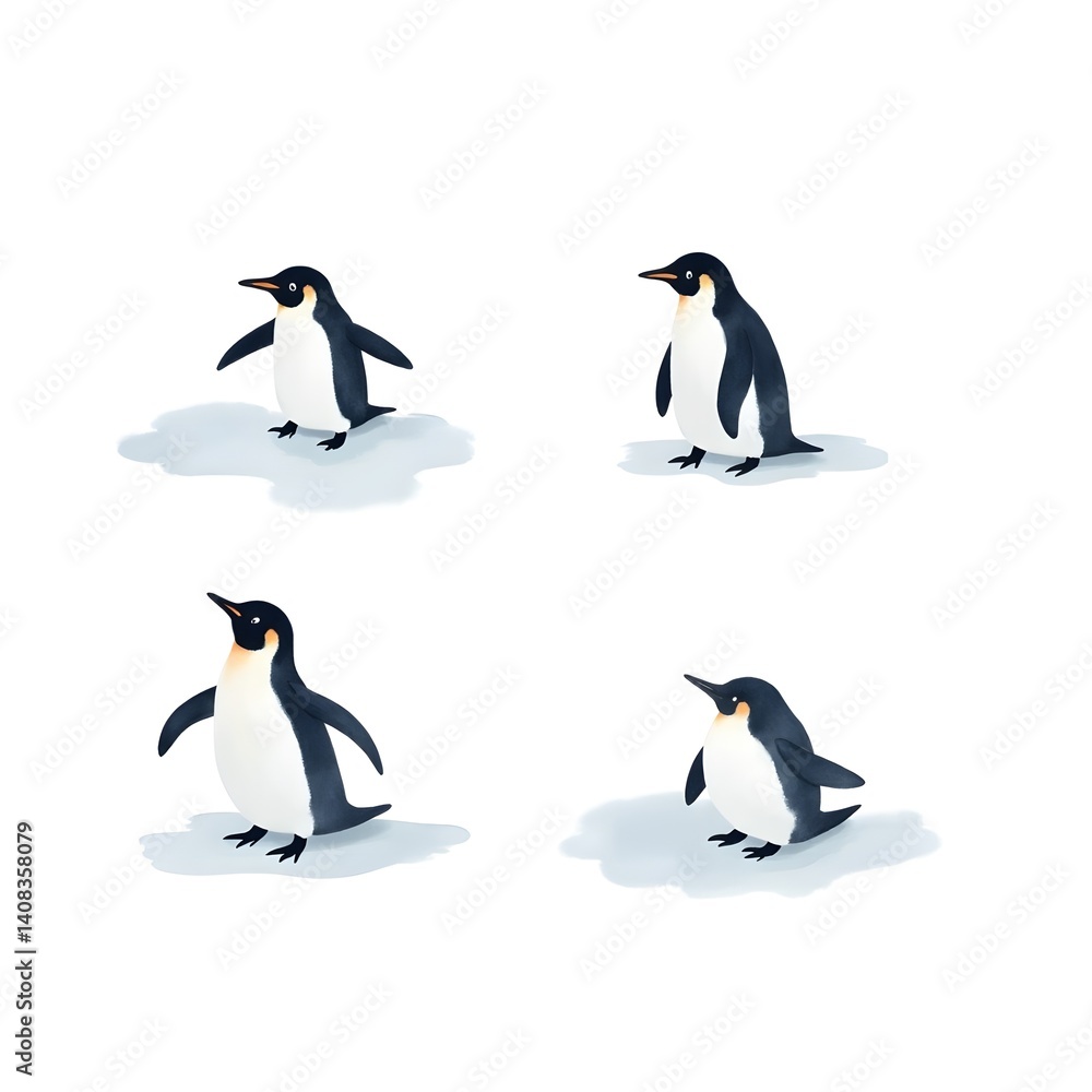 Obraz premium Set of Penguin Winter Bird Icons Antartica Animal Polar Wildlife Cold Climate Change Zoo Nature Logo Vector Illustration