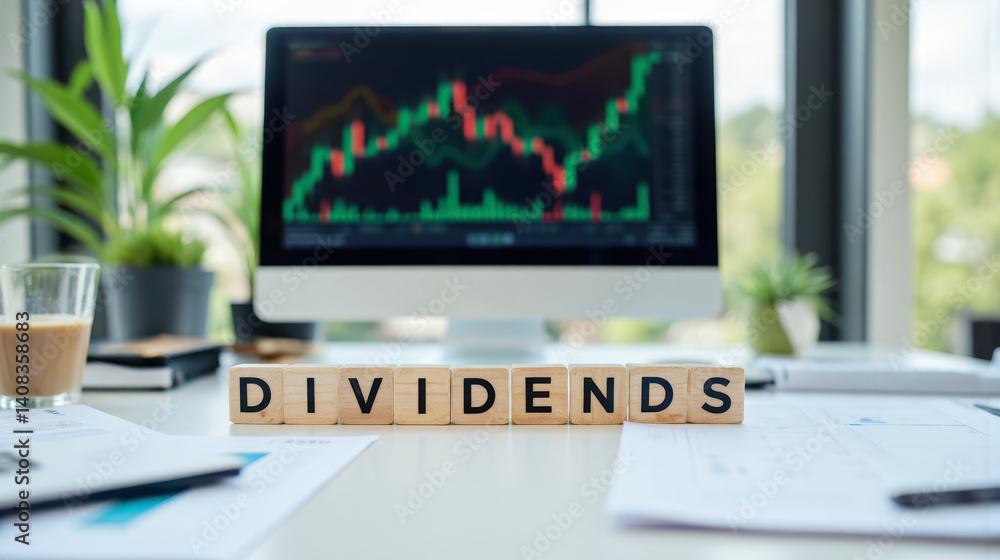 Fototapeta premium Financial growth investment concept with dividends and stock market analysis for business strategy