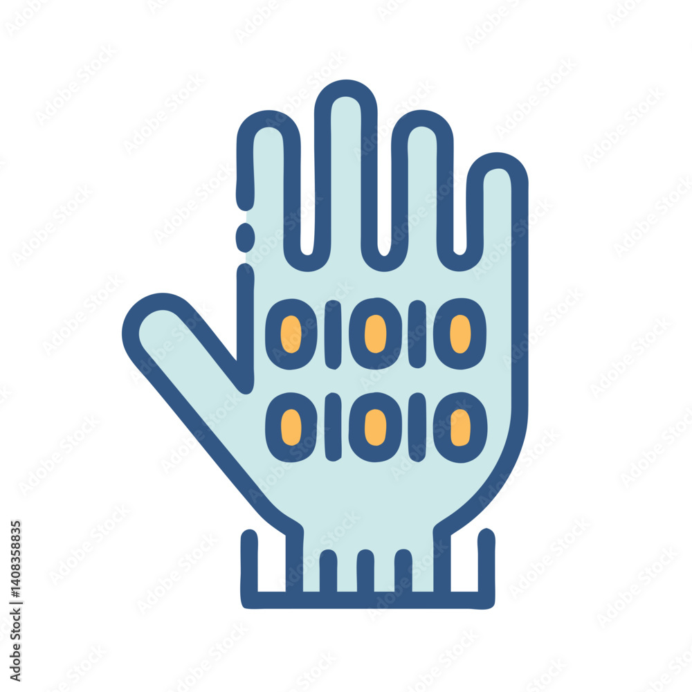 Fototapeta premium Hand with Binary Code Icon Representing Digital Data and Technology