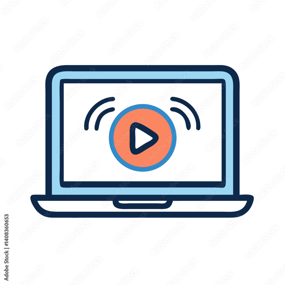 Laptop Screen with Play Button Icon Representing Media Playback and Digital Content Laptop Screen with Play Button Icon Representing Media Playback and Digital Content