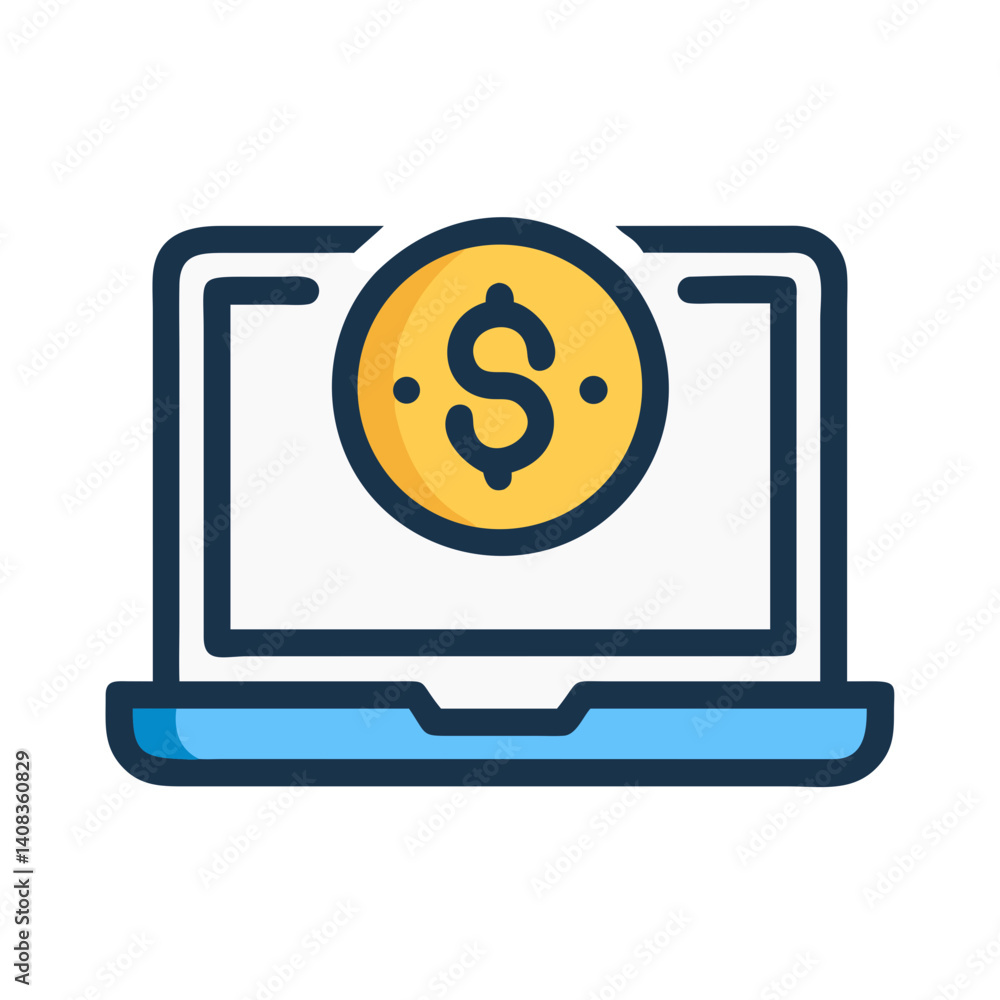 Laptop with Money Icon Representing Online Payments and Digital Financial Transactions Laptop with Money Icon Representing Online Payments and Digital Financial Transactions