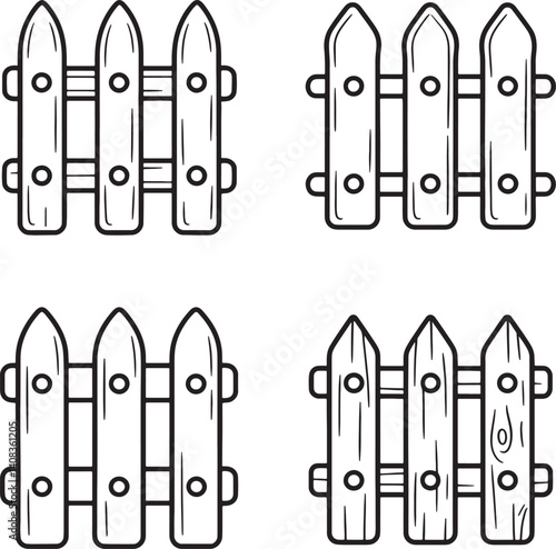 Modern wooden fence Line art set vector illustration  isolated On Transparent Background