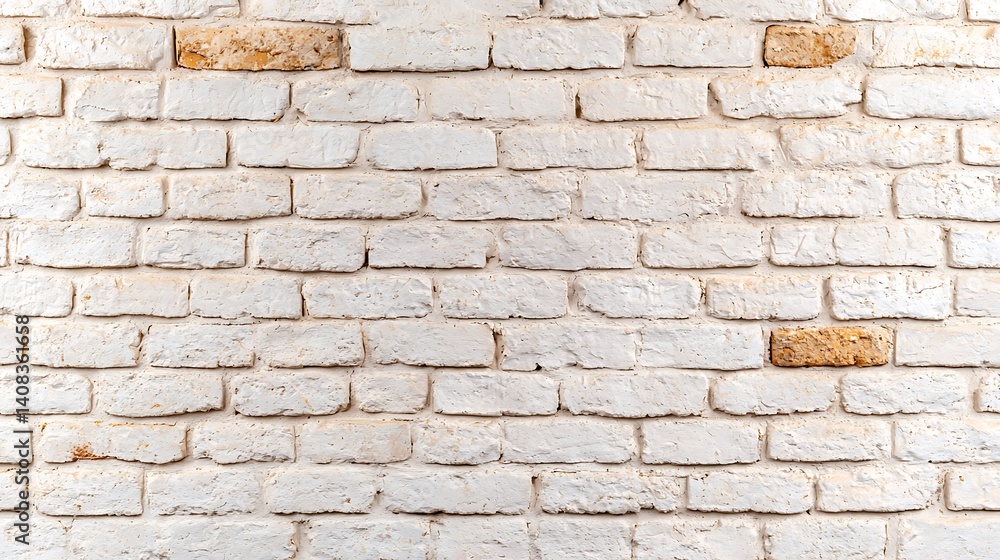 Fototapeta premium Textured White Brick Wall with Accent Bricks, Rustic Interior Design Element for Modern Backdrops and Creative Projects.
