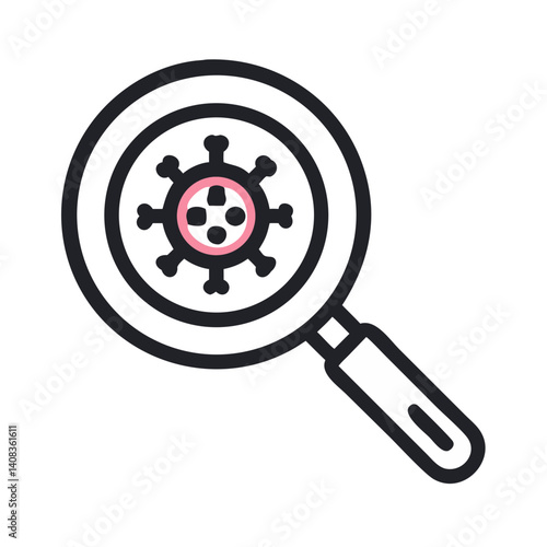 Magnifying Glass with Virus Icon Representing Virus Detection and Analysis