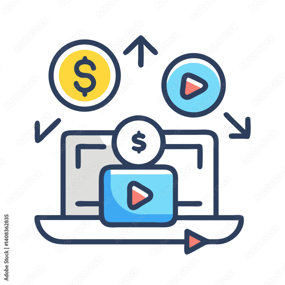 Monetized Content Icon Representing Revenue Generation and Digital Earnings Monetized Content Icon Representing Revenue Generation and Digital Earnings