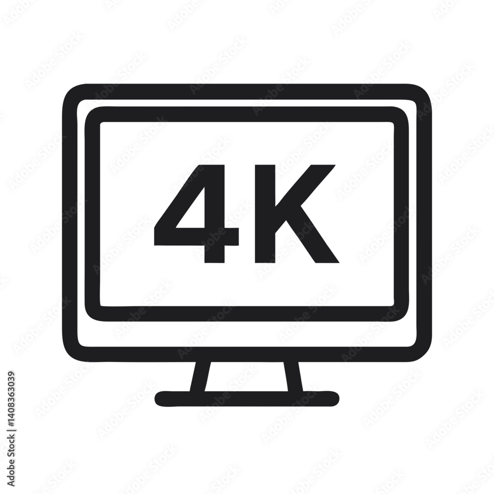 Monitor with 4K Label Icon Representing High Resolution and Advanced Display Technology Monitor with 4K Label Icon Representing High Resolution and Advanced Display Technology