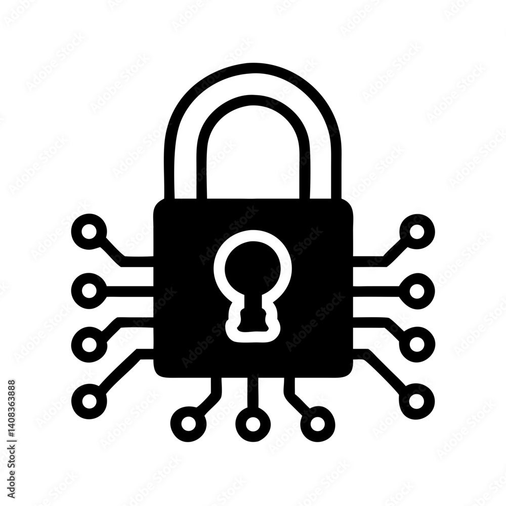 Padlock with Circuit Icon Representing Cybersecurity and Data Protection Padlock with Circuit Icon Representing Cybersecurity and Data Protection