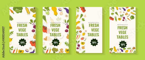 Set with modern templates with vegetables for Local Farmers Market, Organic Farm, Harvest Festival, Agricultural fair. Announcement for seasonal fair fork with salad. Healthy lifestyle	