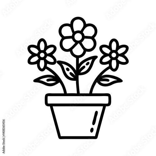 Potted Flowering Plant Icon Representing Decorative Indoor Garden and Floral Elegance