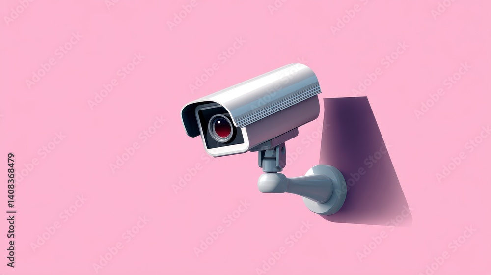 White Security Camera on Pink Wall White Security Camera on Pink Wall