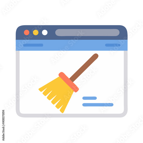 Web Page with Broom Icon Representing Malware Cleanup and Online Threat Removal