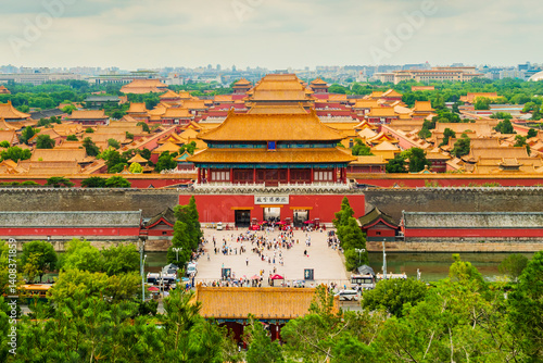 Stunning aerial view of the Forbidden City from Jingshan park, Beijing, China