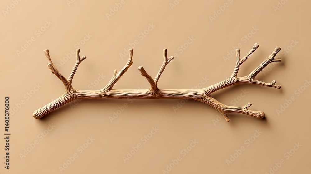 Fototapeta premium Gold Branch on Beige Background Minimalist Nature Photography