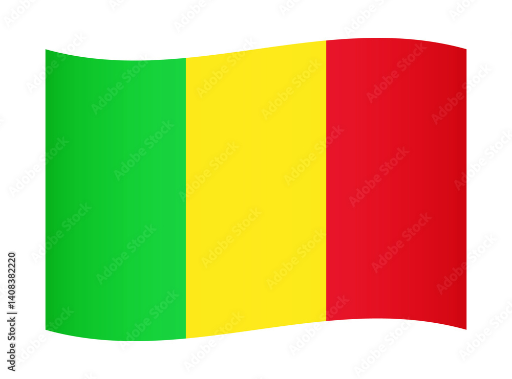 Fototapeta premium Mali wavy flag illustration. Waving flag of Mali transparation png