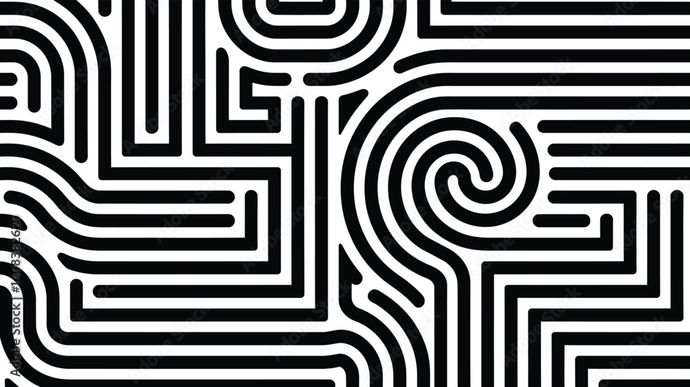 Abstract Black and White Maze Pattern - Geometric Line Art Abstract Black and White Maze Pattern - Geometric Line Art