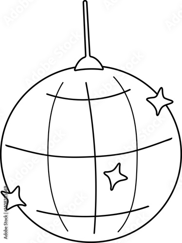 Disco ball vector illustration - retro dance party coloring line art