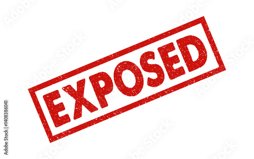 Exposed red ink rubber stamp sign symbol grunge effect seal vector illustration secret out public case investigation unknown tampon