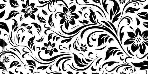 Floral seamless pattern ornamental decorative flowers leaves garden silhouette vector texture fabric textile paper print packaging wrapping clothes bed linen