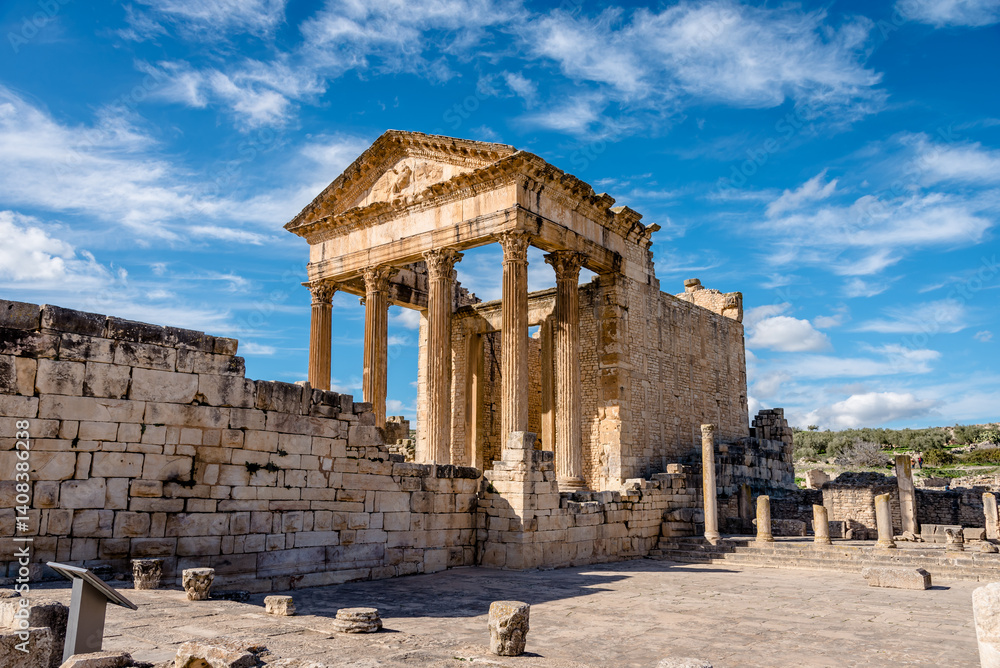 Ruins of Roman temples in Dougga, Tunisia