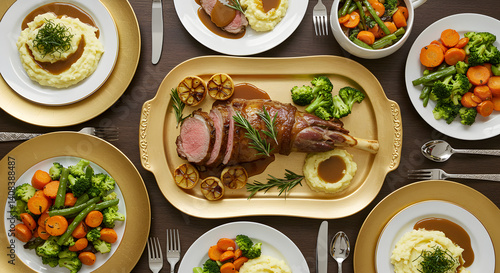 Wallpaper Mural Elegant Celebration Dinner Featuring Roasted Lamb Leg And Gourmet Sides Torontodigital.ca