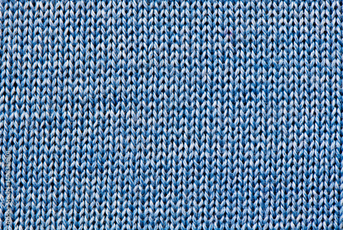 Blue knitted wool fabric background (texture). Flat lay, top view