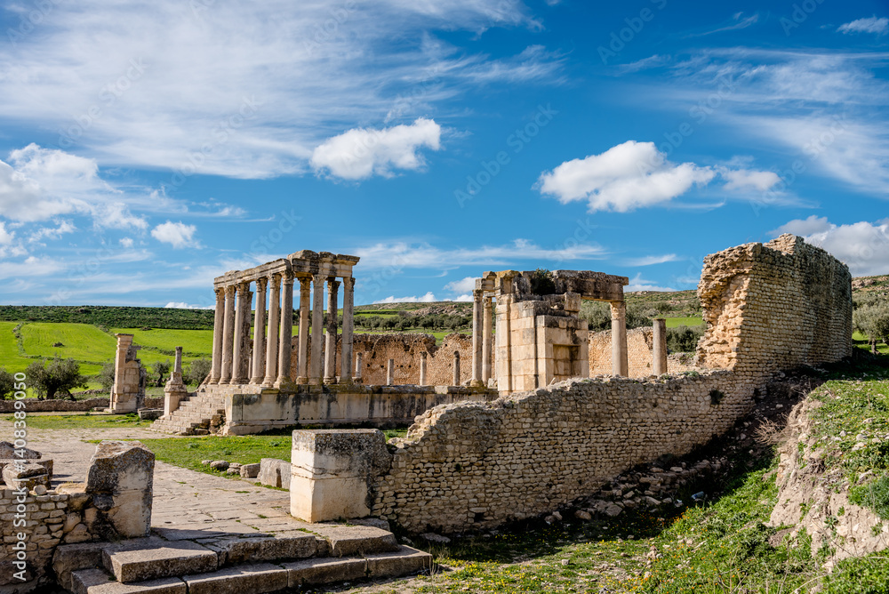 Ruins of Roman temples in Dougga, Tunisia
