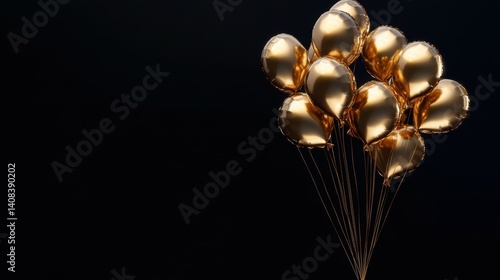grappe de ballons dorÃ©s Ã  l'hÃ©lium sur fond noir