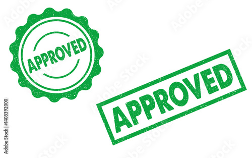 Approved ink rubber stamp green seal symbol sign valid isolated on transparent background confirm accepted recieved circle rectangle seals vintage retro style